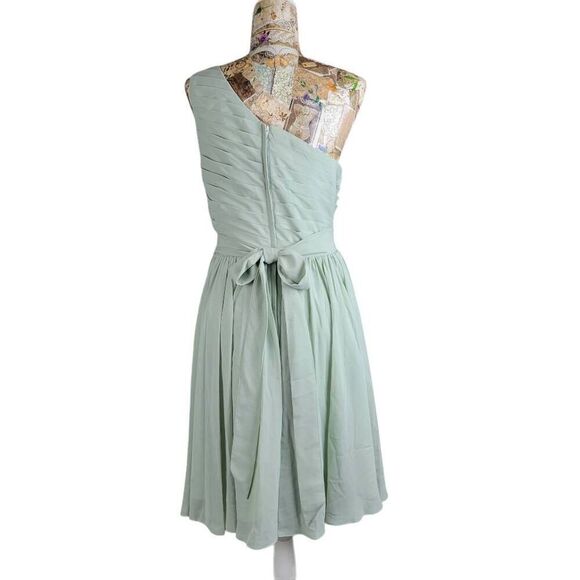 Cocktail Dress One Shoulder Light Green Chiffon Knee Length Special Occasion - Picture 8 of 11